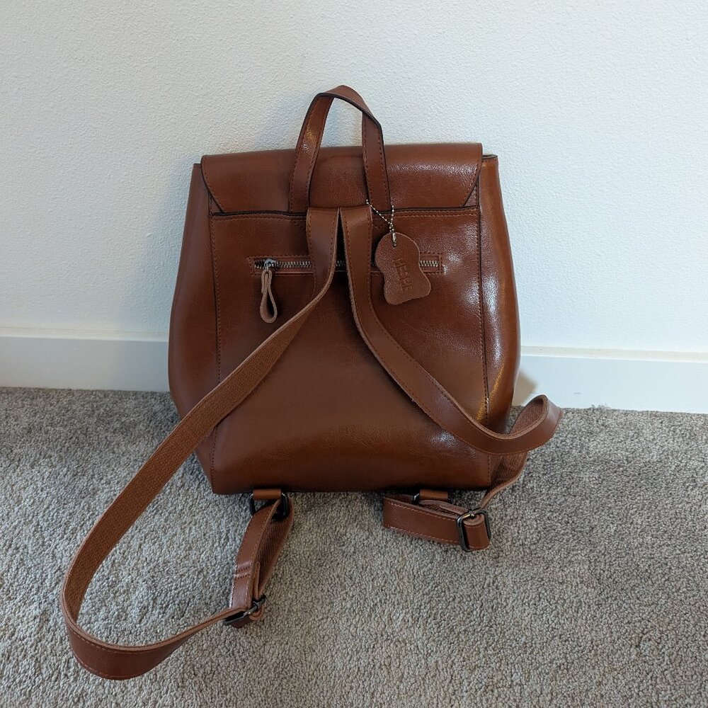 HESHE Brown Leather Backpack - Picture 3 of 6